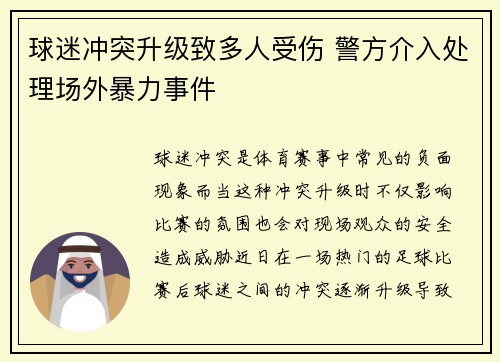 球迷冲突升级致多人受伤 警方介入处理场外暴力事件